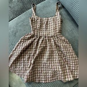 Princess Polly Checkered Mini Dress in Brown and Cream